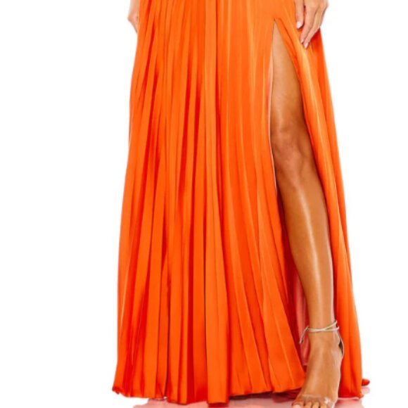 MAC DUGGAL 26590 PLEATED HIGH NECK RAGLAN LONG SLEEVE SUNSET THIGH SLIT GOWN  8 - Picture 2 of 5